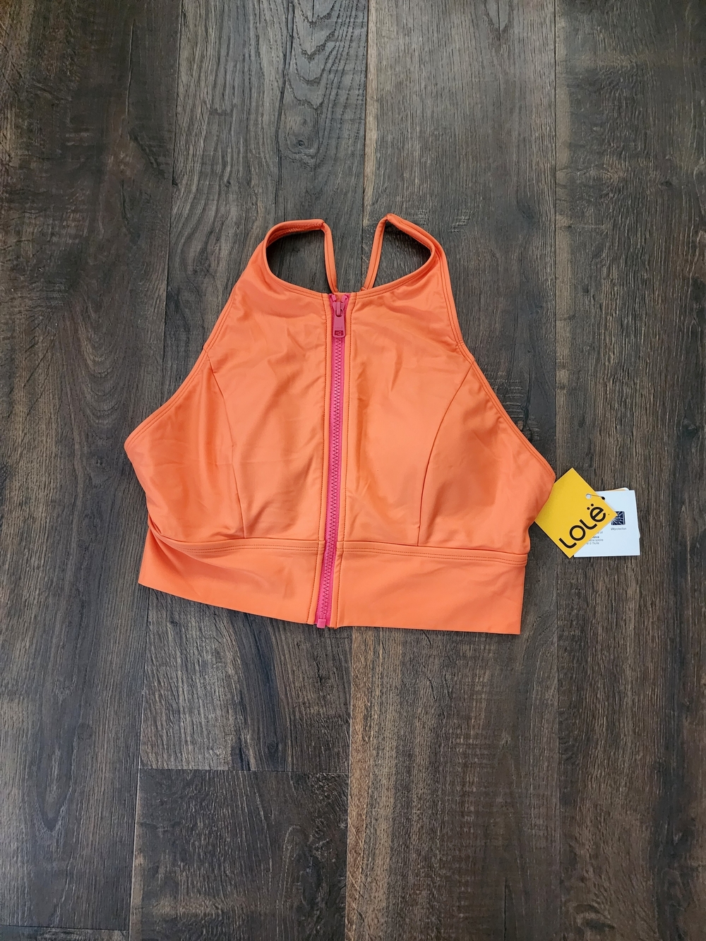 Lolë Coral Orange Zip-Front Bikini Top